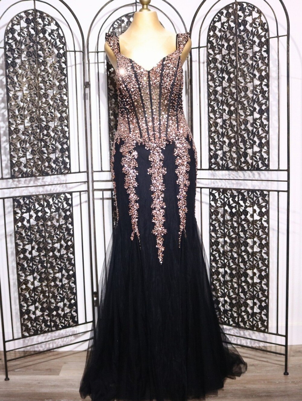 NWT Jovani 51115 Black Rose Gold Sequin Mermaid Gown Size 10 - Picture 2 of 13